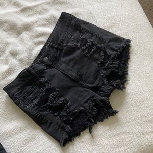 AE Stretch Hi Rise Distressed Jean Shortie Black
